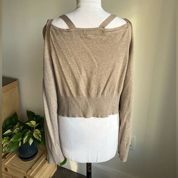 ANTHROPOLOGIE MOTH CARDIGAN SWEATER TAN SHOULDER CUTOUT SIZE S - Picture 9 of 9